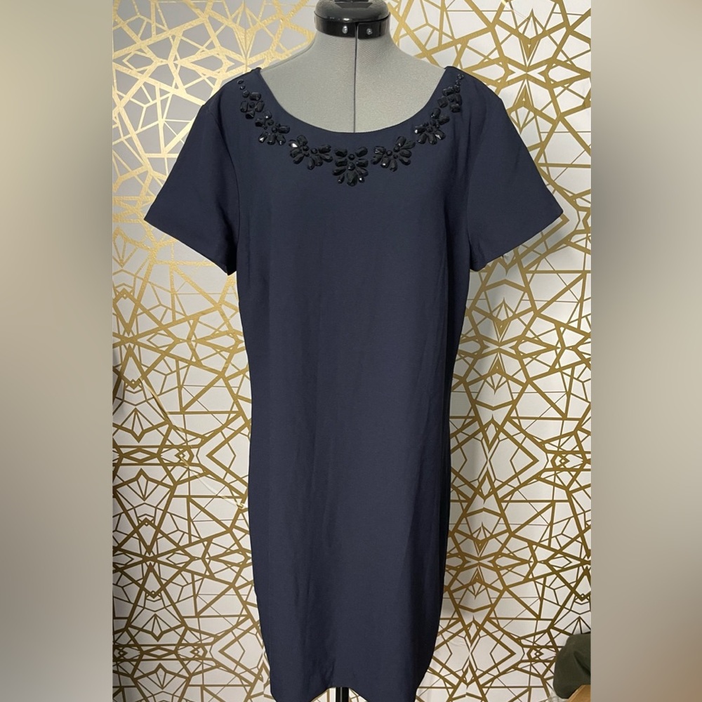 🌮Banana Republic Navy Beaded Neckline Tailored Dress, Size 12
